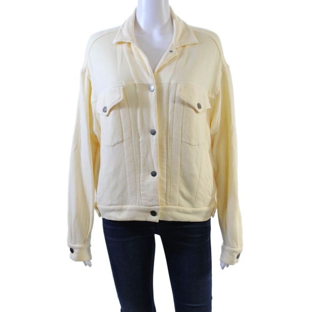 Monrow Womens Collared Pocketed Long Sleeve Cropped Jacket Light Yellow Size XS